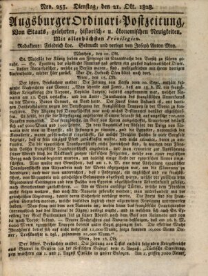 Augsburger Ordinari Postzeitung von Staats-, gelehrten, historisch- u. ökonomischen Neuigkeiten (Augsburger Postzeitung) Dienstag 21. Oktober 1828