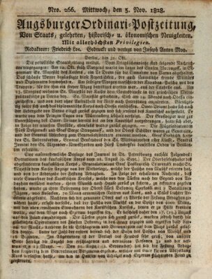 Augsburger Ordinari Postzeitung von Staats-, gelehrten, historisch- u. ökonomischen Neuigkeiten (Augsburger Postzeitung) Mittwoch 5. November 1828