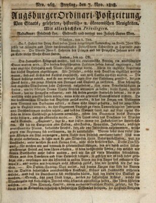 Augsburger Ordinari Postzeitung von Staats-, gelehrten, historisch- u. ökonomischen Neuigkeiten (Augsburger Postzeitung) Freitag 7. November 1828