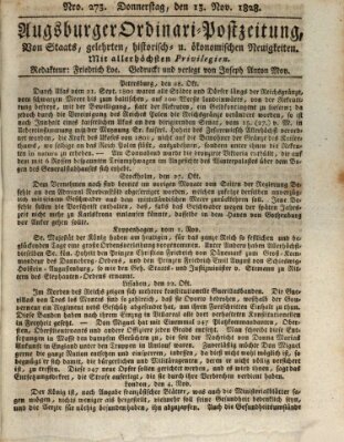 Augsburger Ordinari Postzeitung von Staats-, gelehrten, historisch- u. ökonomischen Neuigkeiten (Augsburger Postzeitung) Donnerstag 13. November 1828