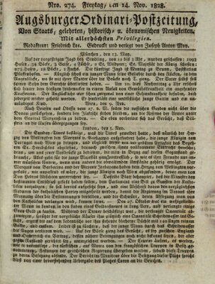 Augsburger Ordinari Postzeitung von Staats-, gelehrten, historisch- u. ökonomischen Neuigkeiten (Augsburger Postzeitung) Freitag 14. November 1828