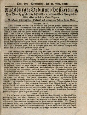 Augsburger Ordinari Postzeitung von Staats-, gelehrten, historisch- u. ökonomischen Neuigkeiten (Augsburger Postzeitung) Donnerstag 20. November 1828