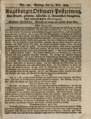 Augsburger Ordinari Postzeitung von Staats-, gelehrten, historisch- u. ökonomischen Neuigkeiten (Augsburger Postzeitung) Montag 24. November 1828