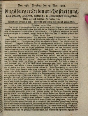 Augsburger Ordinari Postzeitung von Staats-, gelehrten, historisch- u. ökonomischen Neuigkeiten (Augsburger Postzeitung) Freitag 28. November 1828