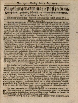 Augsburger Ordinari Postzeitung von Staats-, gelehrten, historisch- u. ökonomischen Neuigkeiten (Augsburger Postzeitung) Montag 8. Dezember 1828