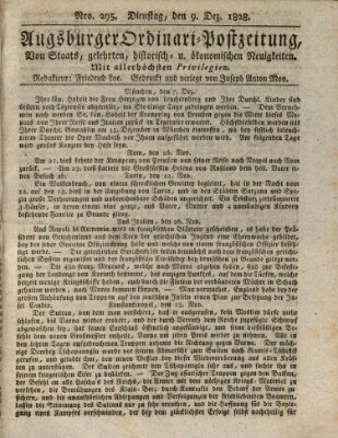 Augsburger Ordinari Postzeitung von Staats-, gelehrten, historisch- u. ökonomischen Neuigkeiten (Augsburger Postzeitung) Dienstag 9. Dezember 1828