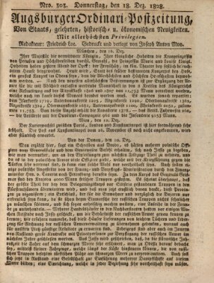 Augsburger Ordinari Postzeitung von Staats-, gelehrten, historisch- u. ökonomischen Neuigkeiten (Augsburger Postzeitung) Donnerstag 18. Dezember 1828