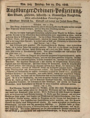 Augsburger Ordinari Postzeitung von Staats-, gelehrten, historisch- u. ökonomischen Neuigkeiten (Augsburger Postzeitung) Freitag 19. Dezember 1828