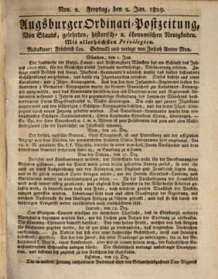 Augsburger Ordinari Postzeitung von Staats-, gelehrten, historisch- u. ökonomischen Neuigkeiten (Augsburger Postzeitung) Freitag 2. Januar 1829