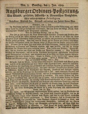 Augsburger Ordinari Postzeitung von Staats-, gelehrten, historisch- u. ökonomischen Neuigkeiten (Augsburger Postzeitung) Samstag 3. Januar 1829