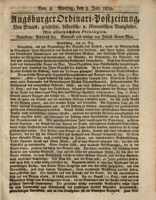 Augsburger Ordinari Postzeitung von Staats-, gelehrten, historisch- u. ökonomischen Neuigkeiten (Augsburger Postzeitung) Montag 5. Januar 1829