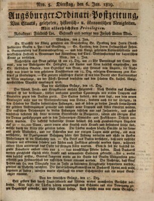 Augsburger Ordinari Postzeitung von Staats-, gelehrten, historisch- u. ökonomischen Neuigkeiten (Augsburger Postzeitung) Dienstag 6. Januar 1829