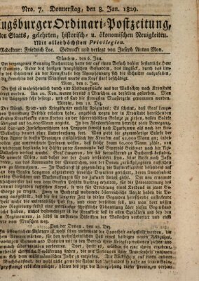 Augsburger Ordinari Postzeitung von Staats-, gelehrten, historisch- u. ökonomischen Neuigkeiten (Augsburger Postzeitung) Donnerstag 8. Januar 1829