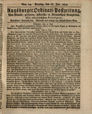 Augsburger Ordinari Postzeitung von Staats-, gelehrten, historisch- u. ökonomischen Neuigkeiten (Augsburger Postzeitung) Freitag 16. Januar 1829