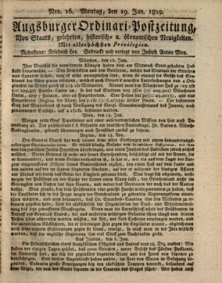 Augsburger Ordinari Postzeitung von Staats-, gelehrten, historisch- u. ökonomischen Neuigkeiten (Augsburger Postzeitung) Montag 19. Januar 1829