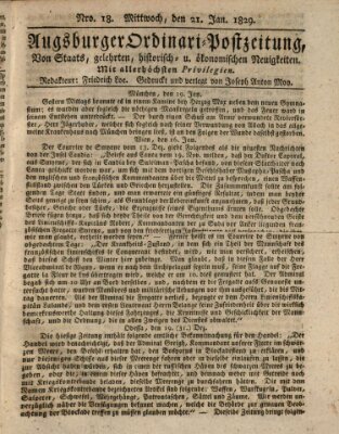 Augsburger Ordinari Postzeitung von Staats-, gelehrten, historisch- u. ökonomischen Neuigkeiten (Augsburger Postzeitung) Mittwoch 21. Januar 1829