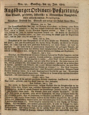 Augsburger Ordinari Postzeitung von Staats-, gelehrten, historisch- u. ökonomischen Neuigkeiten (Augsburger Postzeitung) Samstag 24. Januar 1829