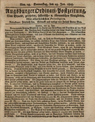 Augsburger Ordinari Postzeitung von Staats-, gelehrten, historisch- u. ökonomischen Neuigkeiten (Augsburger Postzeitung) Donnerstag 29. Januar 1829