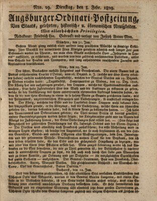 Augsburger Ordinari Postzeitung von Staats-, gelehrten, historisch- u. ökonomischen Neuigkeiten (Augsburger Postzeitung) Dienstag 3. Februar 1829