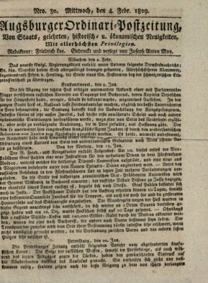 Augsburger Ordinari Postzeitung von Staats-, gelehrten, historisch- u. ökonomischen Neuigkeiten (Augsburger Postzeitung) Mittwoch 4. Februar 1829