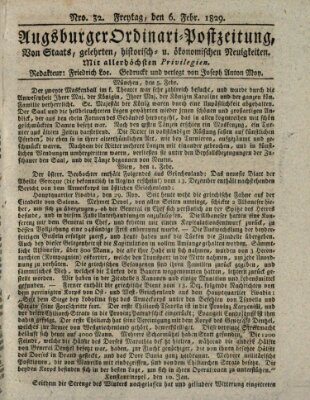 Augsburger Ordinari Postzeitung von Staats-, gelehrten, historisch- u. ökonomischen Neuigkeiten (Augsburger Postzeitung) Freitag 6. Februar 1829