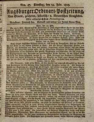 Augsburger Ordinari Postzeitung von Staats-, gelehrten, historisch- u. ökonomischen Neuigkeiten (Augsburger Postzeitung) Dienstag 24. Februar 1829