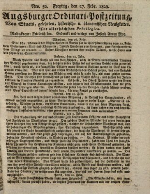 Augsburger Ordinari Postzeitung von Staats-, gelehrten, historisch- u. ökonomischen Neuigkeiten (Augsburger Postzeitung) Freitag 27. Februar 1829