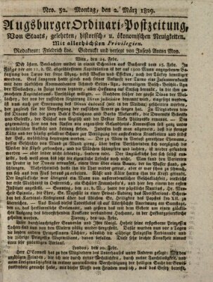 Augsburger Ordinari Postzeitung von Staats-, gelehrten, historisch- u. ökonomischen Neuigkeiten (Augsburger Postzeitung) Montag 2. März 1829