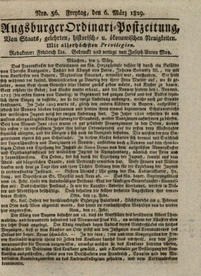 Augsburger Ordinari Postzeitung von Staats-, gelehrten, historisch- u. ökonomischen Neuigkeiten (Augsburger Postzeitung) Freitag 6. März 1829