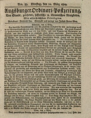 Augsburger Ordinari Postzeitung von Staats-, gelehrten, historisch- u. ökonomischen Neuigkeiten (Augsburger Postzeitung) Dienstag 10. März 1829