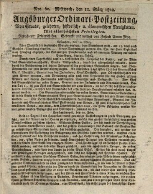 Augsburger Ordinari Postzeitung von Staats-, gelehrten, historisch- u. ökonomischen Neuigkeiten (Augsburger Postzeitung) Mittwoch 11. März 1829