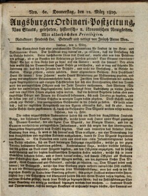 Augsburger Ordinari Postzeitung von Staats-, gelehrten, historisch- u. ökonomischen Neuigkeiten (Augsburger Postzeitung) Donnerstag 12. März 1829