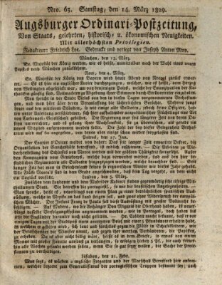 Augsburger Ordinari Postzeitung von Staats-, gelehrten, historisch- u. ökonomischen Neuigkeiten (Augsburger Postzeitung) Samstag 14. März 1829