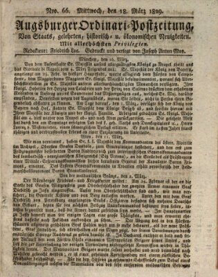 Augsburger Ordinari Postzeitung von Staats-, gelehrten, historisch- u. ökonomischen Neuigkeiten (Augsburger Postzeitung) Mittwoch 18. März 1829