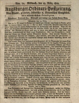 Augsburger Ordinari Postzeitung von Staats-, gelehrten, historisch- u. ökonomischen Neuigkeiten (Augsburger Postzeitung) Mittwoch 25. März 1829