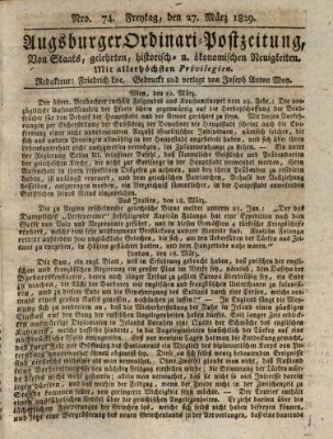 Augsburger Ordinari Postzeitung von Staats-, gelehrten, historisch- u. ökonomischen Neuigkeiten (Augsburger Postzeitung) Freitag 27. März 1829