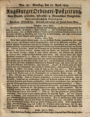 Augsburger Ordinari Postzeitung von Staats-, gelehrten, historisch- u. ökonomischen Neuigkeiten (Augsburger Postzeitung) Samstag 11. April 1829