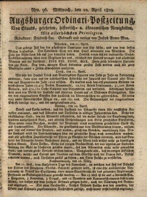 Augsburger Ordinari Postzeitung von Staats-, gelehrten, historisch- u. ökonomischen Neuigkeiten (Augsburger Postzeitung) Mittwoch 22. April 1829