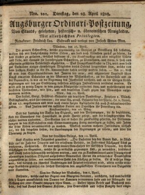 Augsburger Ordinari Postzeitung von Staats-, gelehrten, historisch- u. ökonomischen Neuigkeiten (Augsburger Postzeitung) Dienstag 28. April 1829