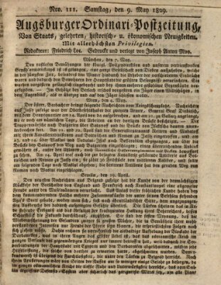 Augsburger Ordinari Postzeitung von Staats-, gelehrten, historisch- u. ökonomischen Neuigkeiten (Augsburger Postzeitung) Samstag 9. Mai 1829