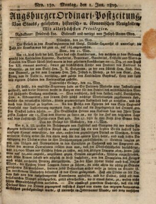 Augsburger Ordinari Postzeitung von Staats-, gelehrten, historisch- u. ökonomischen Neuigkeiten (Augsburger Postzeitung) Montag 1. Juni 1829