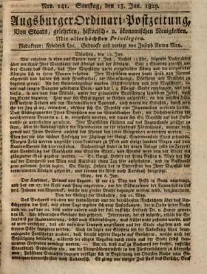 Augsburger Ordinari Postzeitung von Staats-, gelehrten, historisch- u. ökonomischen Neuigkeiten (Augsburger Postzeitung) Samstag 13. Juni 1829