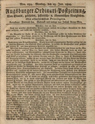 Augsburger Ordinari Postzeitung von Staats-, gelehrten, historisch- u. ökonomischen Neuigkeiten (Augsburger Postzeitung) Montag 29. Juni 1829