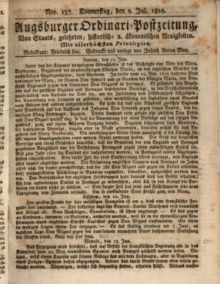 Augsburger Ordinari Postzeitung von Staats-, gelehrten, historisch- u. ökonomischen Neuigkeiten (Augsburger Postzeitung) Donnerstag 2. Juli 1829