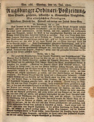 Augsburger Ordinari Postzeitung von Staats-, gelehrten, historisch- u. ökonomischen Neuigkeiten (Augsburger Postzeitung) Montag 13. Juli 1829