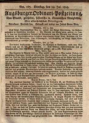 Augsburger Ordinari Postzeitung von Staats-, gelehrten, historisch- u. ökonomischen Neuigkeiten (Augsburger Postzeitung) Dienstag 14. Juli 1829