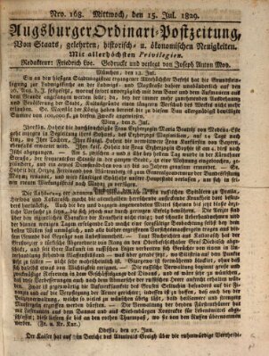 Augsburger Ordinari Postzeitung von Staats-, gelehrten, historisch- u. ökonomischen Neuigkeiten (Augsburger Postzeitung) Mittwoch 15. Juli 1829