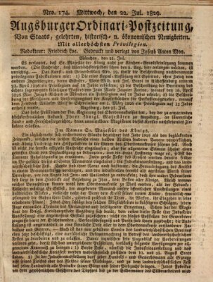 Augsburger Ordinari Postzeitung von Staats-, gelehrten, historisch- u. ökonomischen Neuigkeiten (Augsburger Postzeitung) Mittwoch 22. Juli 1829