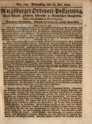 Augsburger Ordinari Postzeitung von Staats-, gelehrten, historisch- u. ökonomischen Neuigkeiten (Augsburger Postzeitung) Donnerstag 23. Juli 1829