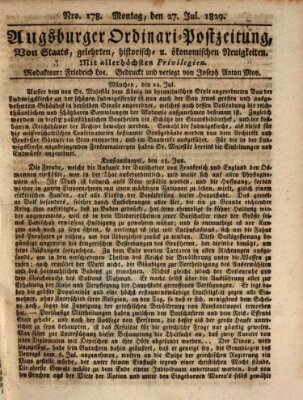 Augsburger Ordinari Postzeitung von Staats-, gelehrten, historisch- u. ökonomischen Neuigkeiten (Augsburger Postzeitung) Montag 27. Juli 1829